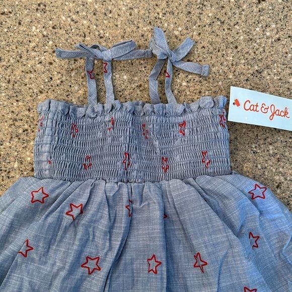 CAT & JACK 4th Of July Chambray Stars Dress *NEW* - Picture 3 of 9